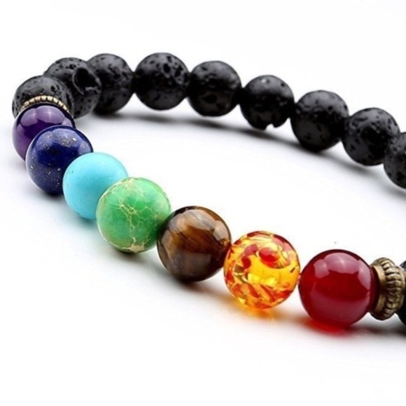 7 Chakra Stones • Lava Infused Beaded Bracelet - Picture 6 of 7